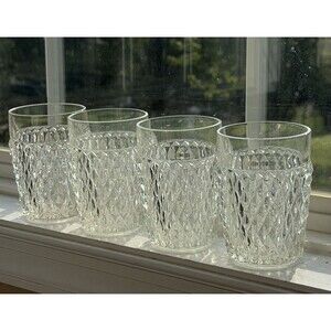 VTG Indiana Glass Diamond Point Clear Flat Tumblers 4 5/8” Set of 4 10 Oz Juice